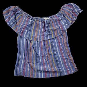 Socialite size small off the shoulder multicolored striped ruffle top